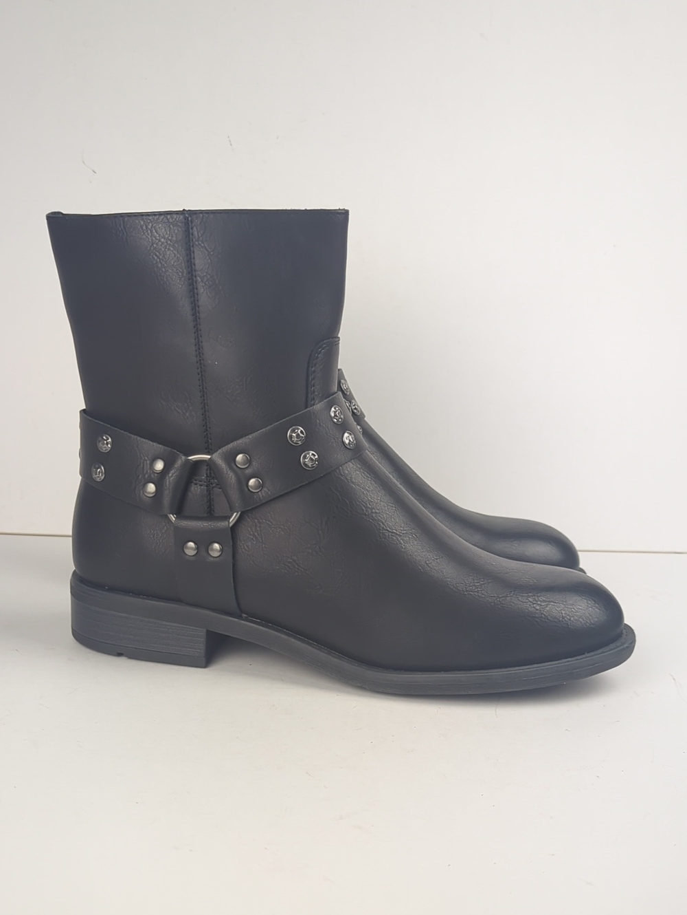 FRYE & CO Women's Black Leather Conley Harness Moto Ankle Boots